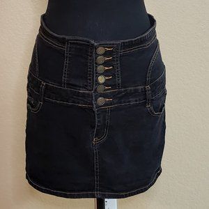 Button up dark jean pencil skirt.